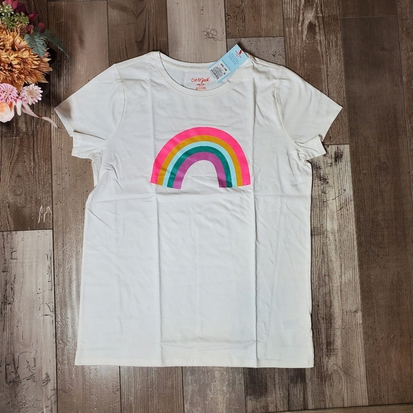 NWT Cat & Jack Girls Rainbow Graphic Tee T-Shirt Size XXL 18 Almond Cream - Picture 3 of 11